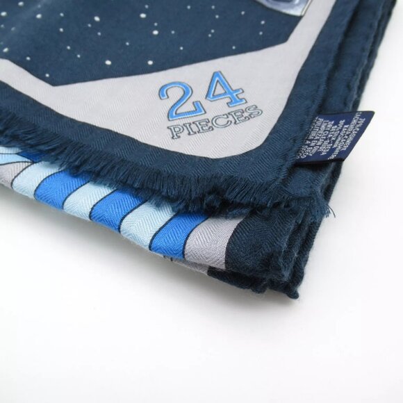 HERMES Rectangle Cosmic Horse Scarf cashmere silk Navy Used Women - Picture 4 of 6